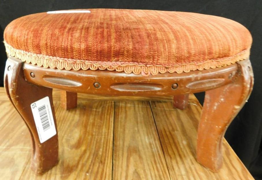 Upholstered Oval Foot Stool: 9" x 14" x 10"
