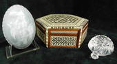 India Bone and MOP Inlaid Hinged Box - Waterford Turtle - Etched Real Egg