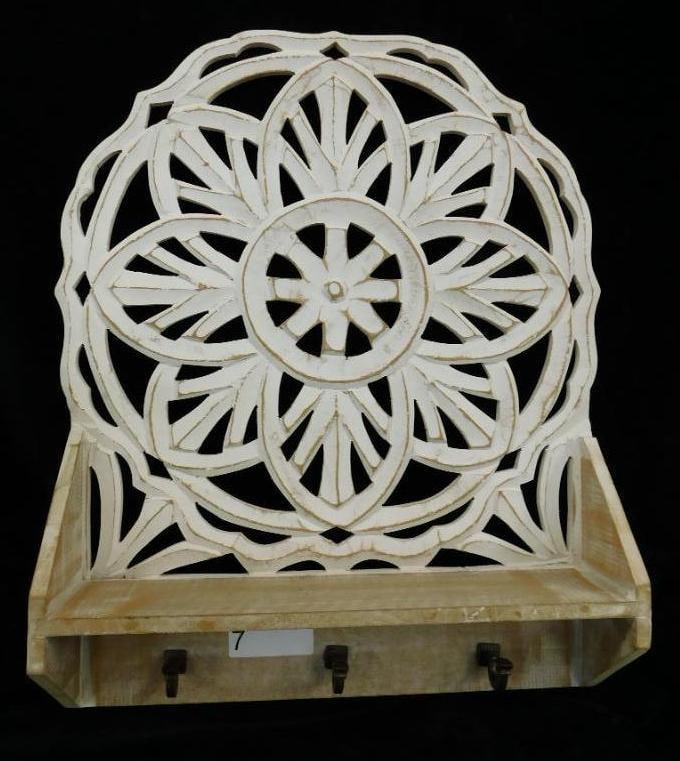 Modern White Painted Rosette Wall Shelf with Coat Hooks - 21.5" x 17" x 4" (1 of 8)