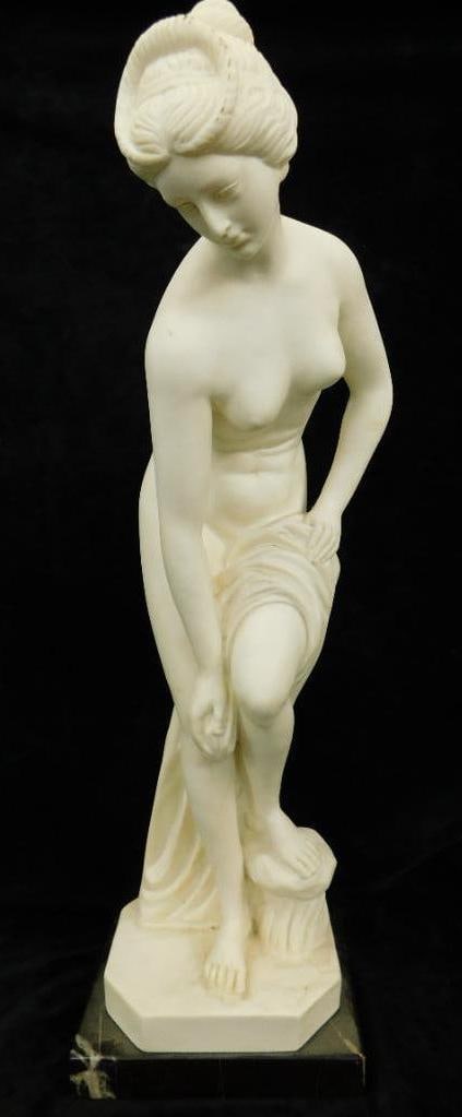 Vintage A. Santini Signed Statue on Granite Base - Bathing Female Nude - 22.5" x 7" x 6": See Photos For Condition and Details