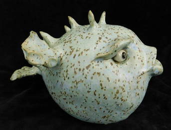 Southern Folk Art Pottery - Tim Whitten - Puffer Fish - 5.25" x 6.5" x 8.5"