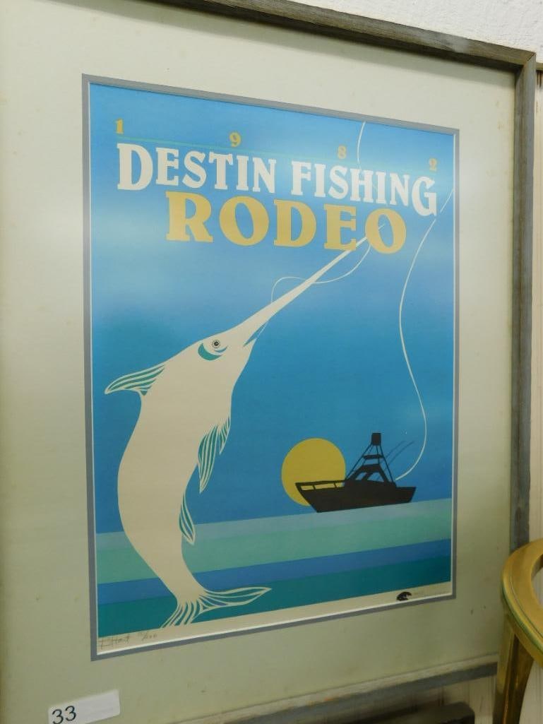 1982 Destin Fishing Rodeo Poster - Signed D. Hart - Framed - 31" x 25" - 10/500 (1 of 8)