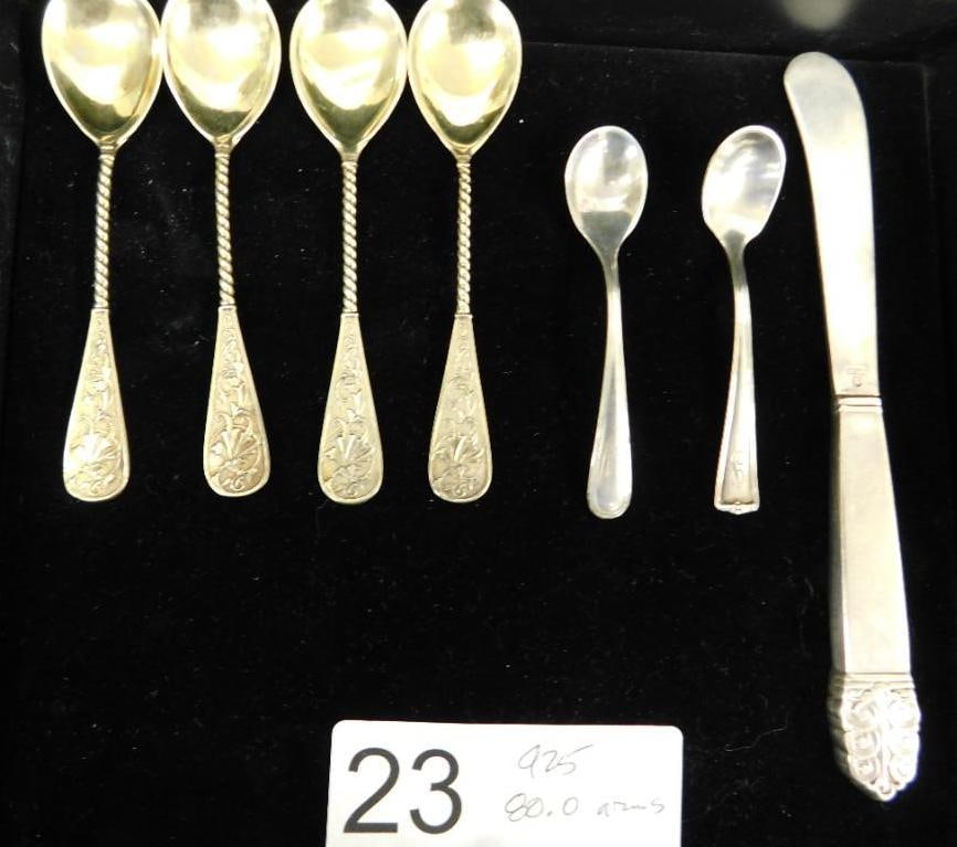 Sterling Silver - 4 Demitasse - 2 Salt and 1 Knife - 80.0 Grams: See Photos For Condition and Details