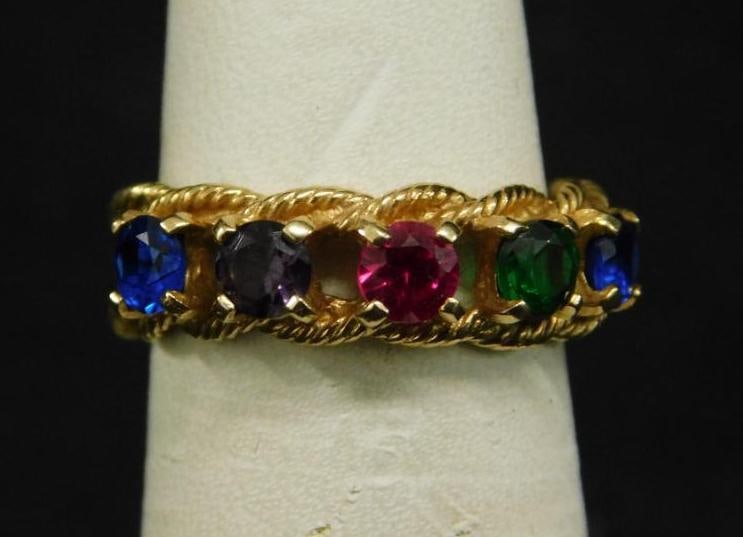 10K Yellow Gold - Ring - Size 6 - Multi Colored Stones - 3.2 Grams TW (1 of 6)