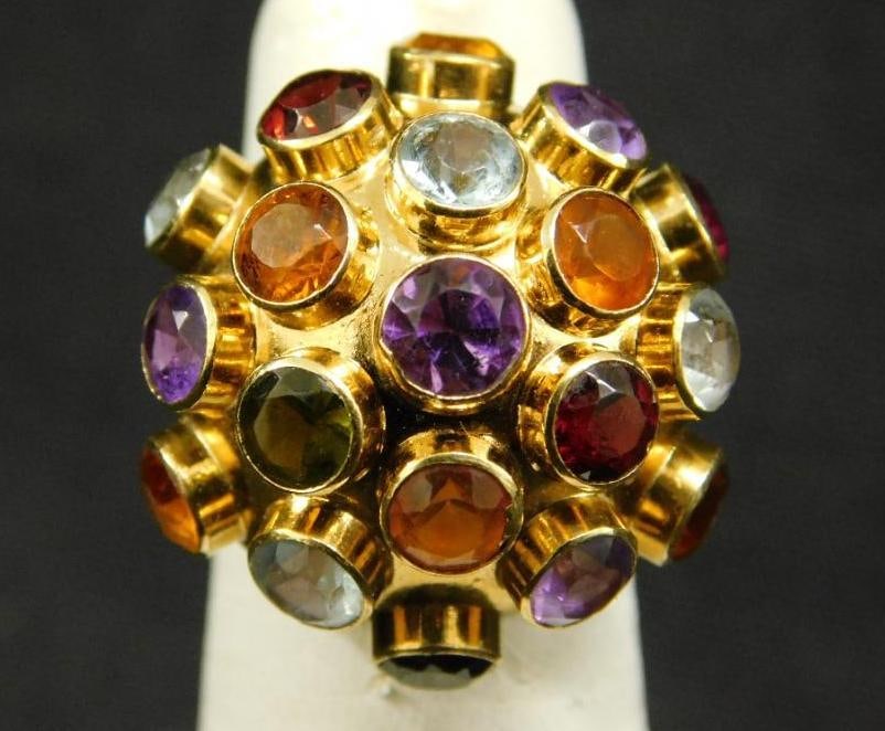 18K Yellow Gold - Ring - Size 6 - Multi Colored Gemstones - 6.2 Grams TW (1 of 7)