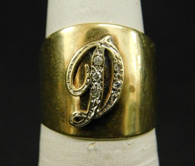 14K Yellow Gold - Ring - Size 6.5 - Monogrammed "D" Diamonds - 5.3 Grams TW (1 of 6)