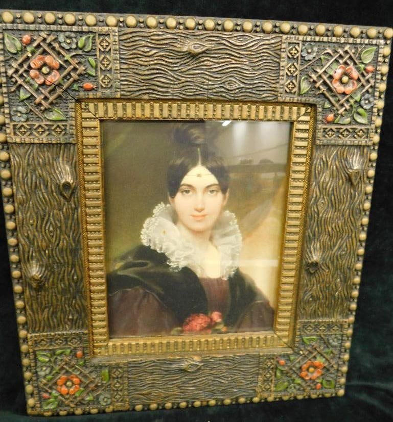 Vintage Carved and Painted Wood Frame with Portrait Print - 17.5" x 15.5" (1 of 11)