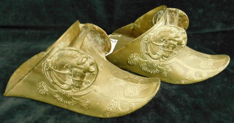 Brass Stirrups / Shoe Wall Pockets - Horse Theme - Pair - Each 10" x 5" x 5" (1 of 8)