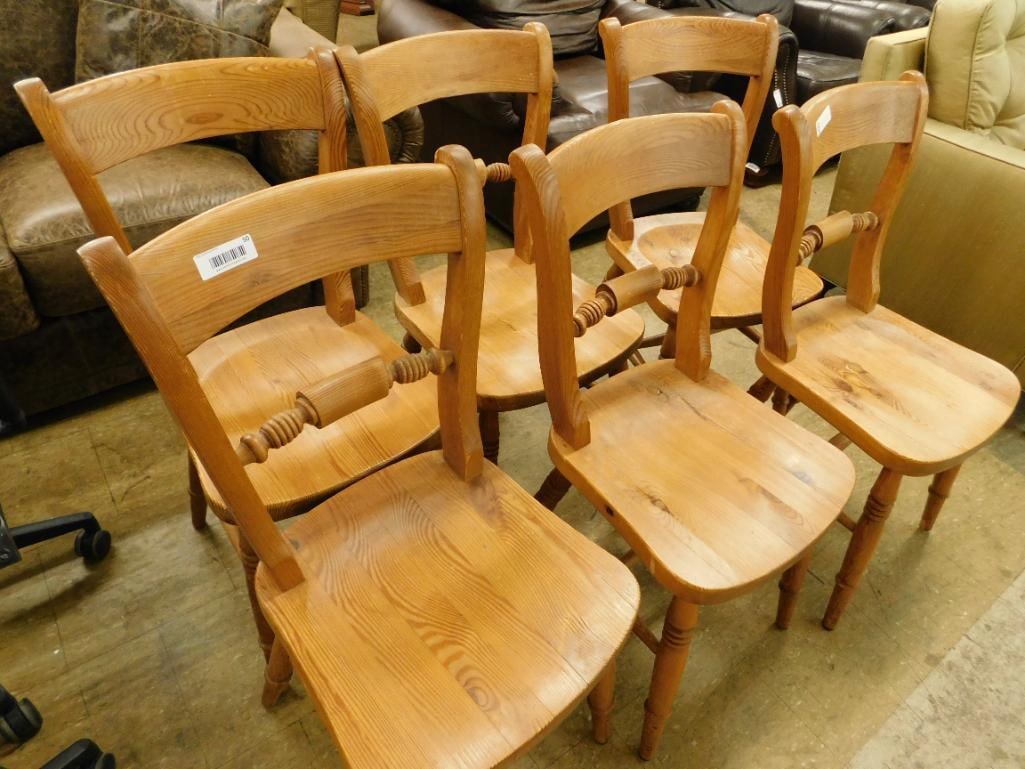 6 Pine Sold Bottom Chairs - One Money: 36" x 17" x 17"