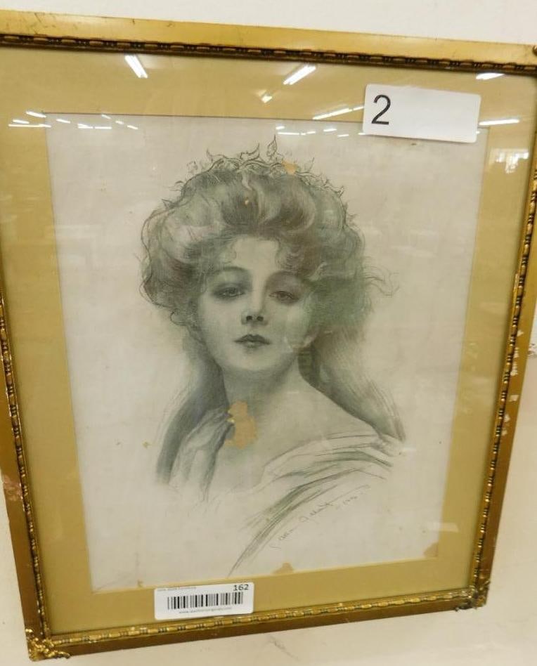 Portrait Sketch - 1906 - Some Damage - Signed Gilbert: 13" x 15"