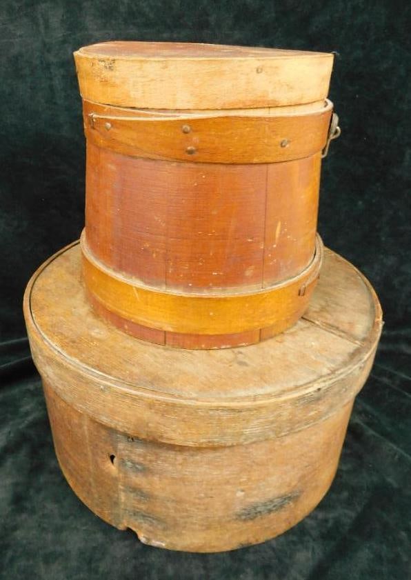 Pair of Vintage Shaker Boxes - Round 5.5" x 11" - Sloped 6.5" x 7" (1 of 15)