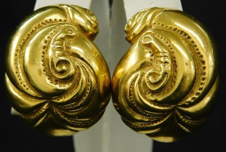 18K Yellow Gold - Clip On Earrings - 37.6 Grams (1 of 7)