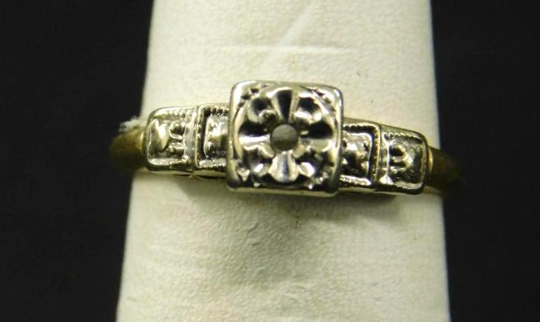 14K Yellow and White Gold - Ring Setting - No Stone - Size 5 - 1.9 Grams (1 of 6)