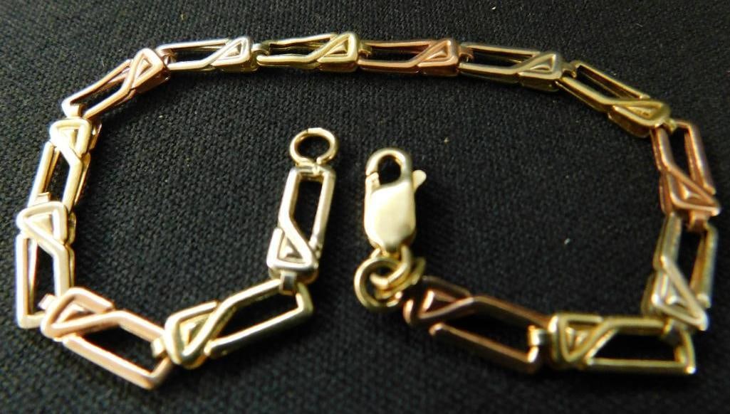10K Tri Colored Gold - Bracelet - Link - 7.5" - 5.5 Grams (1 of 7)