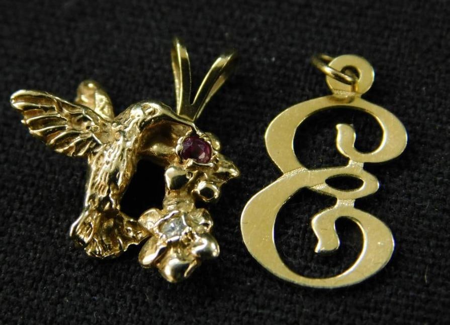 14K Yellow Gold - 2 Charms - Humming Bird and Monogram - 2.2 Grams (1 of 7)