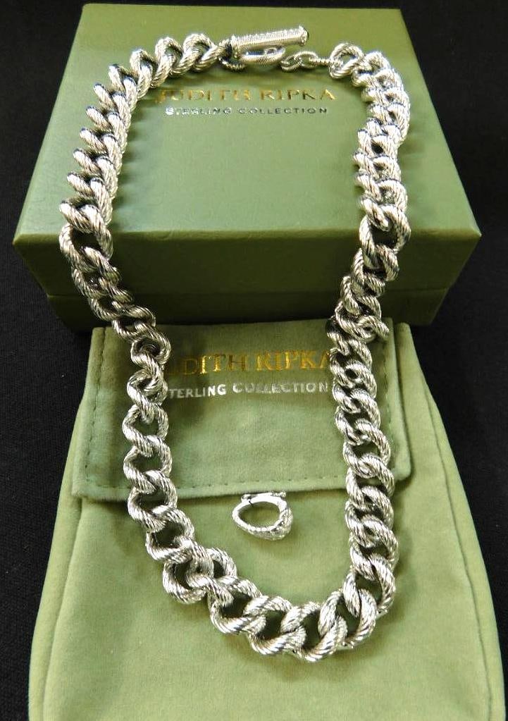 Judith Ripka - Sterling Collection - Sterling Silver - 18" Chain Neck Lace - 65.9 Grams: Original Box and Pouch - See Photos For Condition and Details