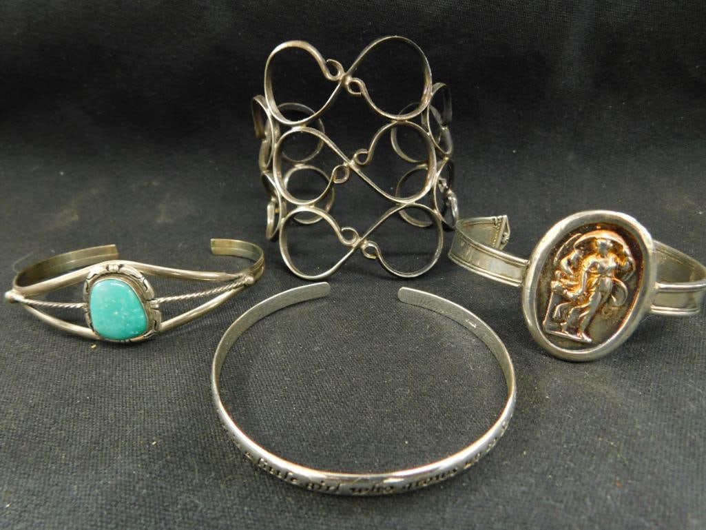 Sterling Silver - 4 Cuff Bracelets - 71.0 Grams TW: See Photos For Condition and Details
