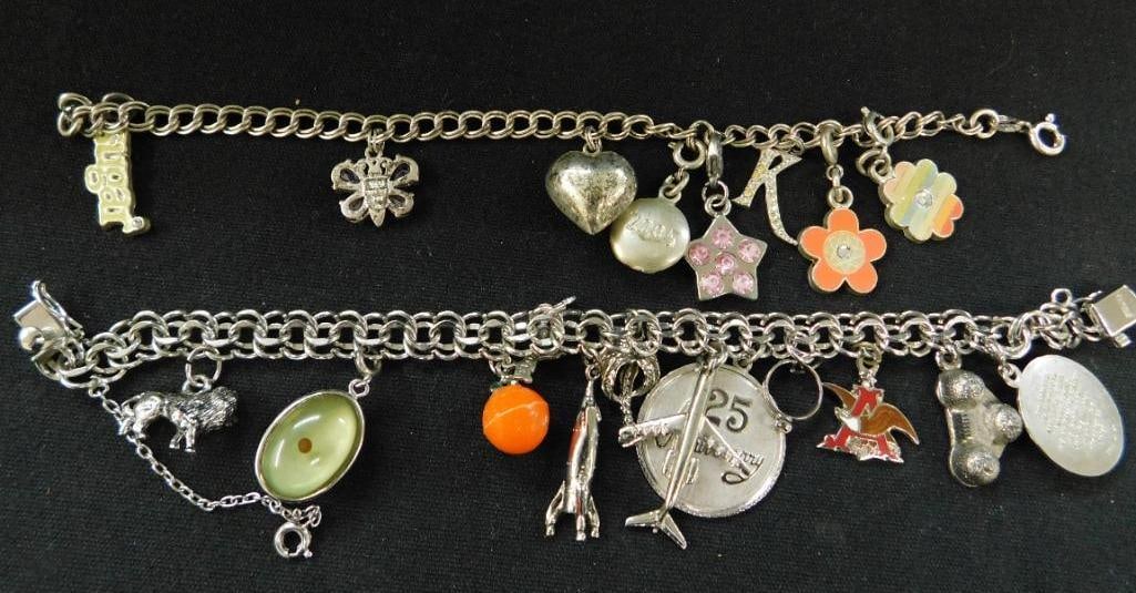Sterling Silver - 2 Charm Bracelets - Some Charms Are Not 925 - 65.8 Grams TW: See Photos For Condition and Details