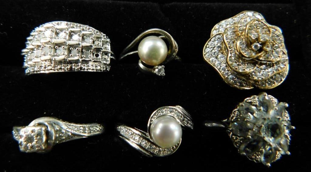 Sterling Silver - 6 Rings - Size 6 - 28.5 Grams TW (1 of 8)
