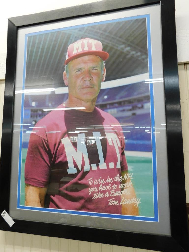 Tom Landry - M.I.T. - "NFL...Work Like A Beaver" - Framed Poster - 36.5" x 28.5": See Photos For Condition and Details