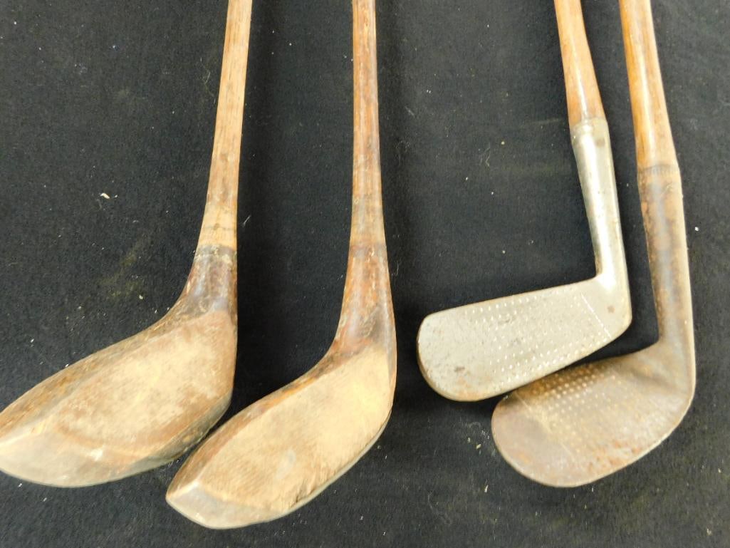 Vintage Golf Clubs - Wood Shafts - 2 Woods - Putter - Wedge (1 of 15)