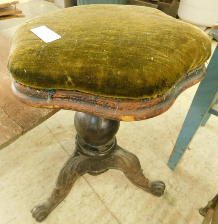 Organ Stool with Cast Iron Feet - Upholstered Seat (1 of 7)