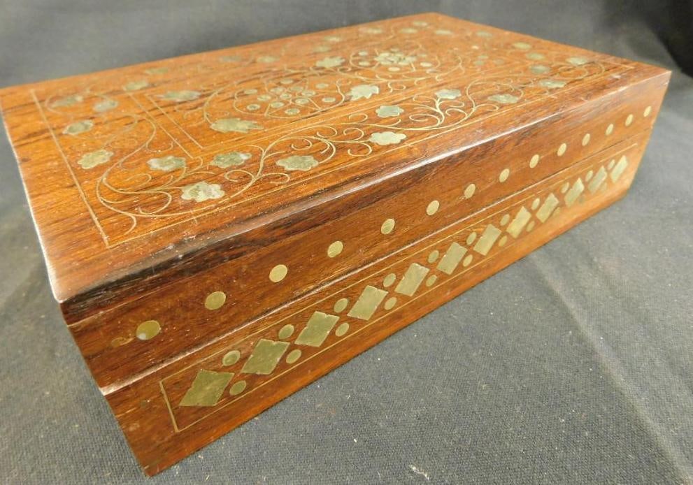 Newer Teak Box with Brass Inlay: See Photos For Details and Condition