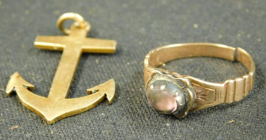 10K Ring Broken - 14k Anchor Pendant: See Photos For Details and Condition