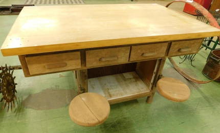 8 Drawer Double Sided Work Bench with Pull Out Stools and Thick Top