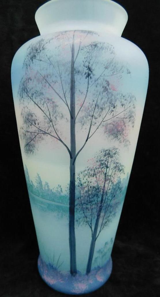 Limited Edition Hand Painted Fenton Glass Vase - "Misty Morning" - J. Brown (1 of 13)