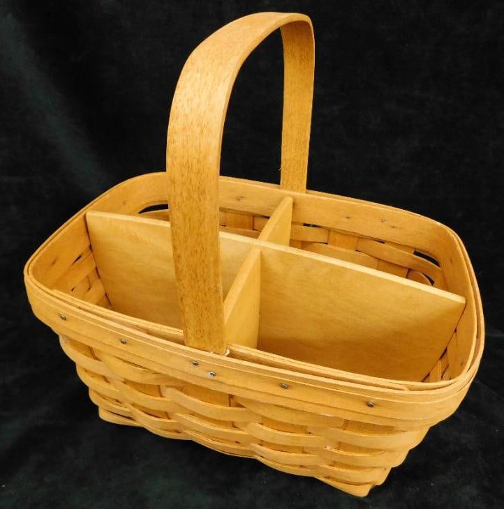 1994 Longaberger Basket - Single Handled with Dividers - 10.5" x 11" x 8" (1 of 8)
