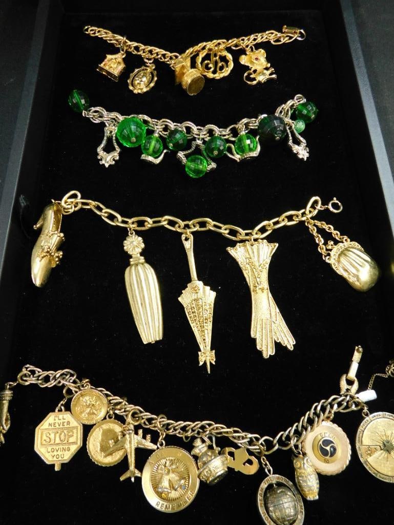 Costume Jewelry - Group of 4 Charm Bracelets: See Photos For Condition and Details