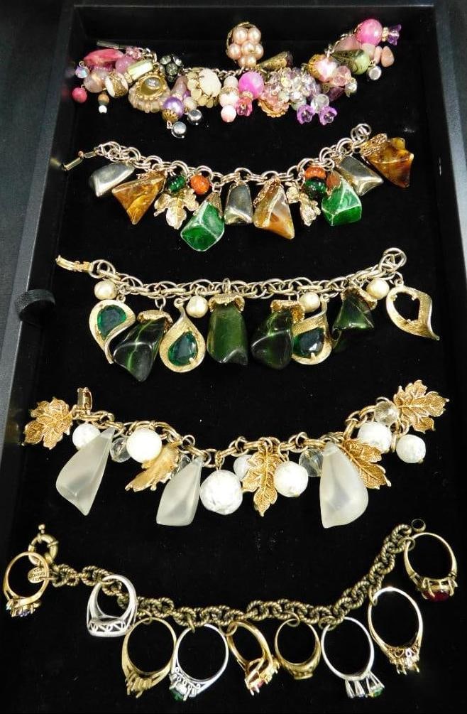 Costume Jewelry - Group of 5 Charm Bracelets: See Photos For Condition and Details