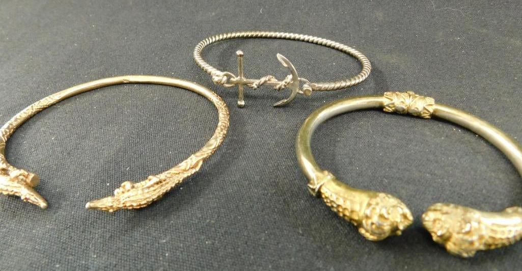 Sterling Silver - 3 Cuff Bracelets - 47 Grams: See Photos For Condition and Details