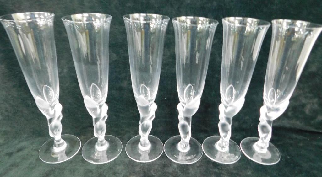 Group of 6 Faberge Paris Crystal Champagne Flutes - Frosted Angel Base (1 of 11)