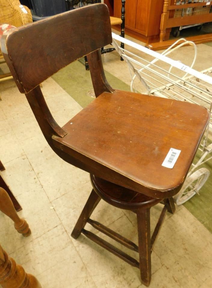 Vintage Swivel Wood Bar Stool (1 of 7)