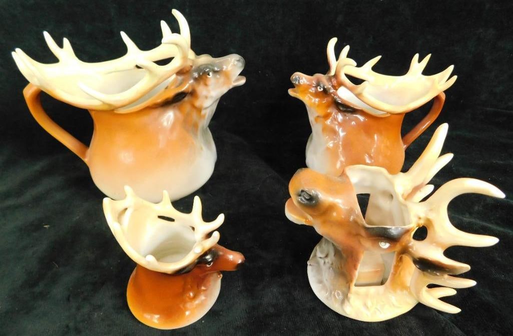 Royal Bayreuth Porcelain - Bavaria - 4 Elk Pieces - 2 Creamer / Pitchers - Toothpick Holder (1 of 16)