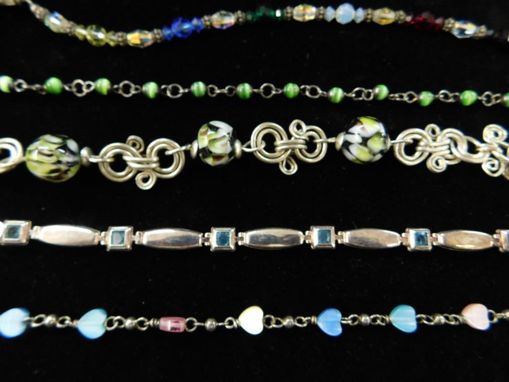 Sterling Silver - 5 Bracelets - 44 Grams TW: See Photos For Condition and Details