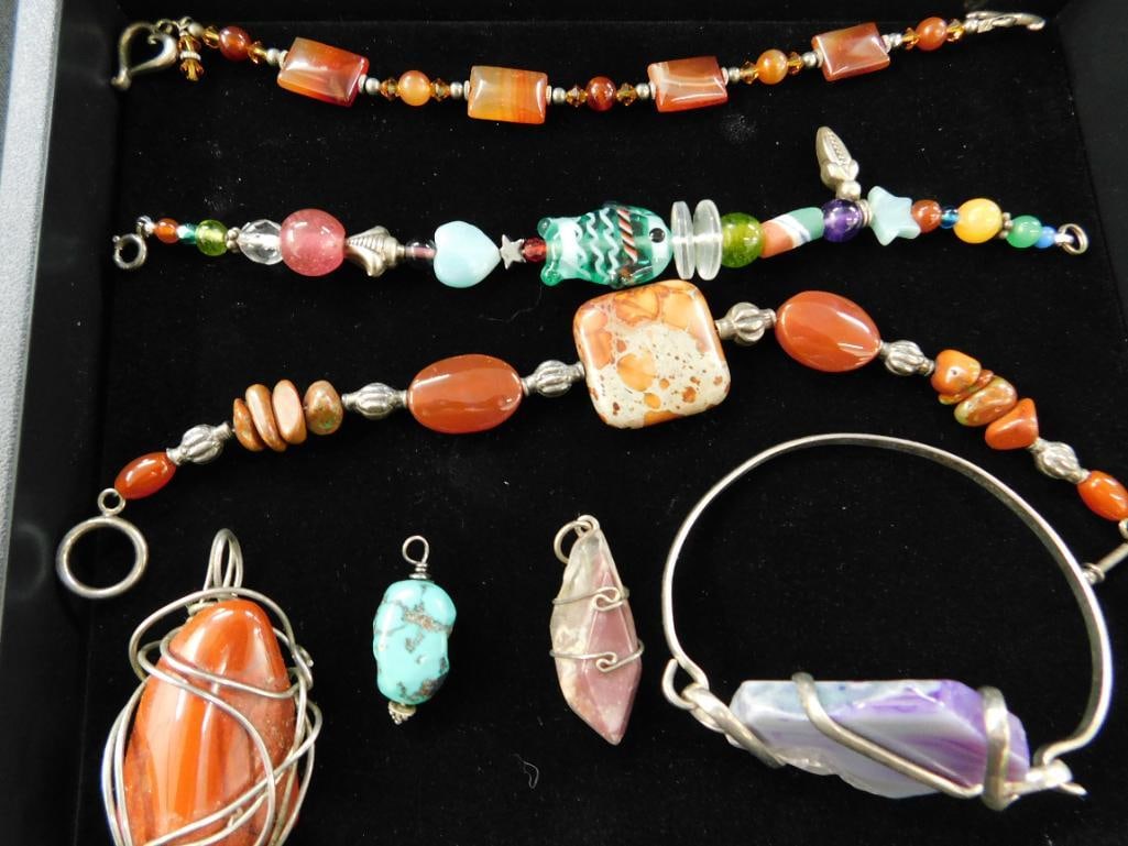 Sterling Silver - 4 Bracelets - 3 pendants - Semi Precious Stones (1 of 9)