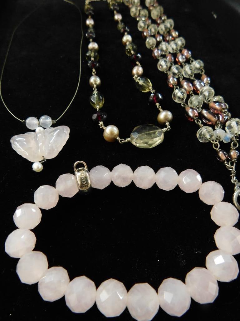 Sterling Silver - 3 Necklaces - 1 Bracelet - Rose Quartz - 84 Grams TW (1 of 7)