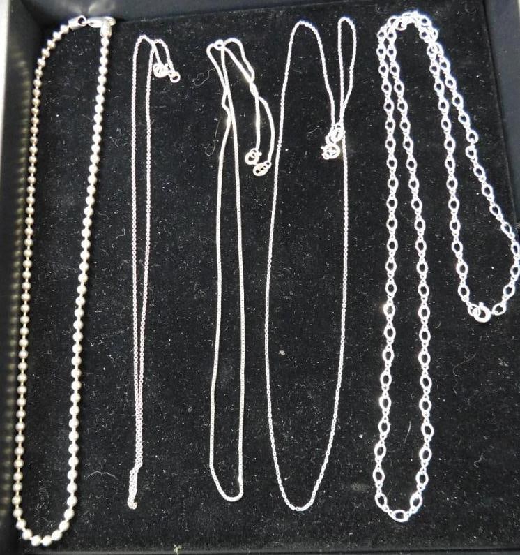 Sterling Silver - 5 Chain Necklaces - 16" 16" 18" 19" 24"- 21.0 Grams (1 of 6)