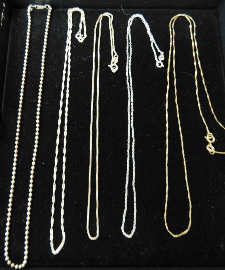 Sterling Silver - 5 Chain Necklaces - 16" 18" 18" 18" 24" - 13 Grams (1 of 6)