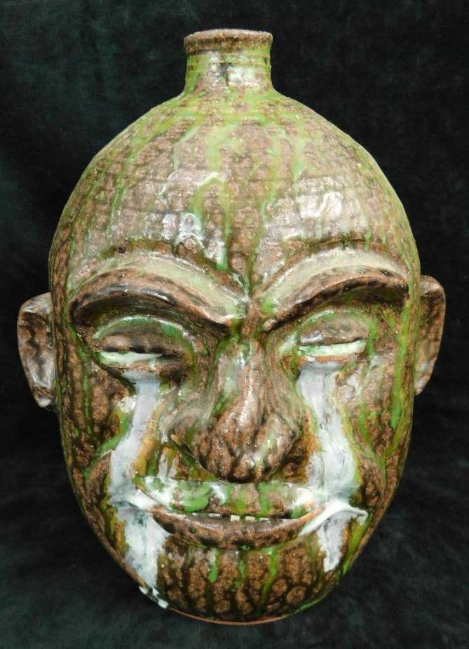 Southern Folk Art Pottery Marvin Baily Ugly Face Jug 10.5" X 9" X