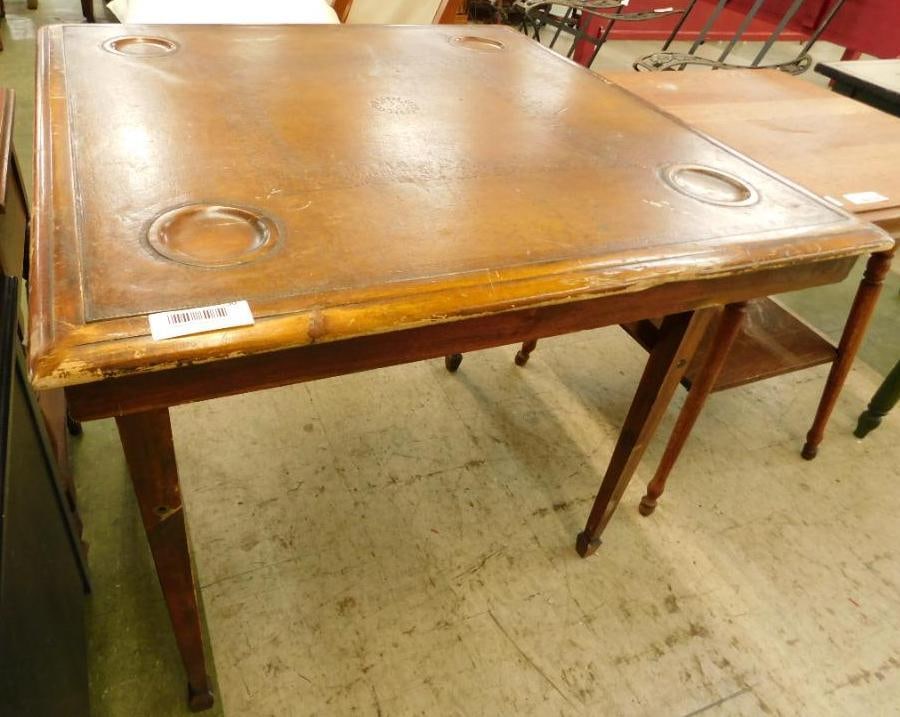 Folding Wood Game Table with Leather Top (1 of 7)