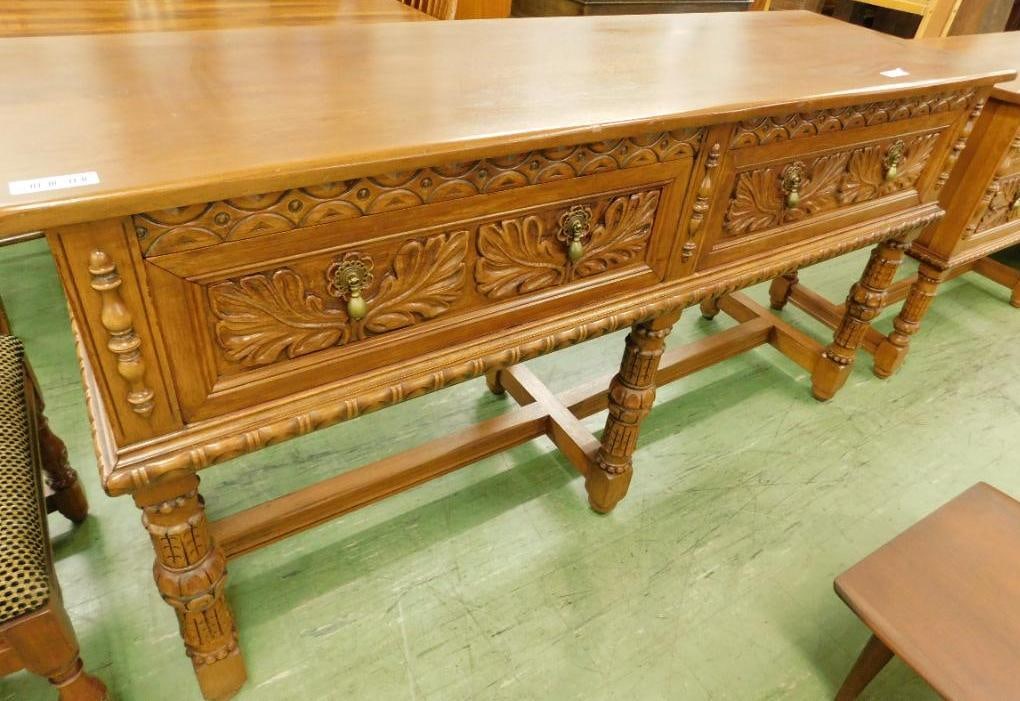 Heavily Carved 2 Drawer Sideboard - Matches Lot 132 and 133: 37.5" x 72" x 22"