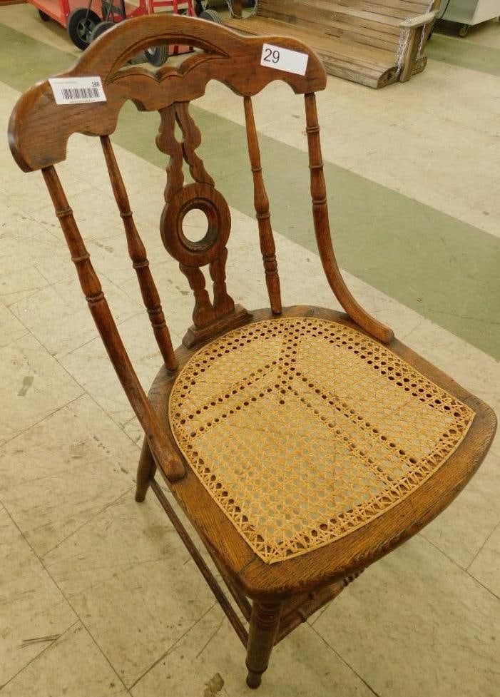 Vintage Chair with Cane Seat: 33" x 17" x 22"