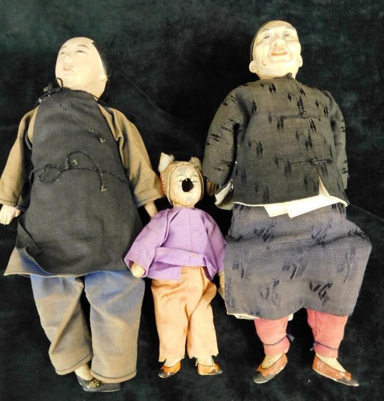 Very Old Chinese Dolls - Composite Heads - 6" To 10.5" Tall: See Photos for Details and Condition