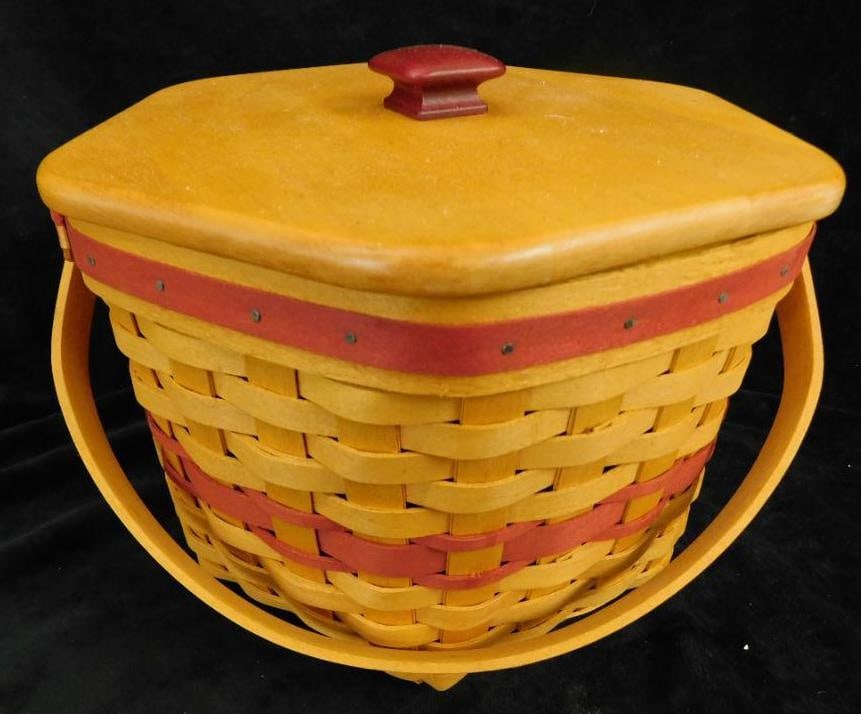 1997 Longaberger Basket - 6 Sided - Lid and Liner - Handled - 7" x 10" x 9.25" (1 of 11)