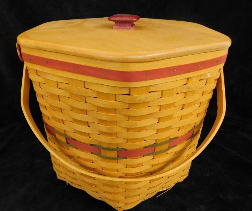 1997 Longaberger Basket - 6 Sided - Lid and Liner - Handled - 12" x 14" x 13" (1 of 12)