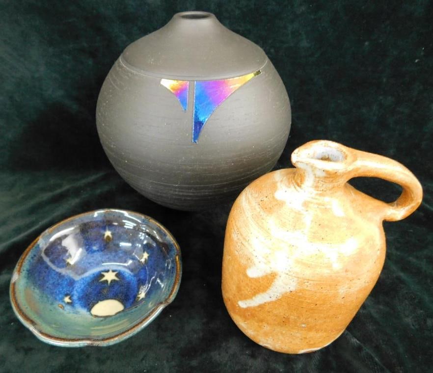 Box Lot with Studio Art Pottery Pieces - 3 Total - Vase - Pitcher - Bowl (1 of 11)